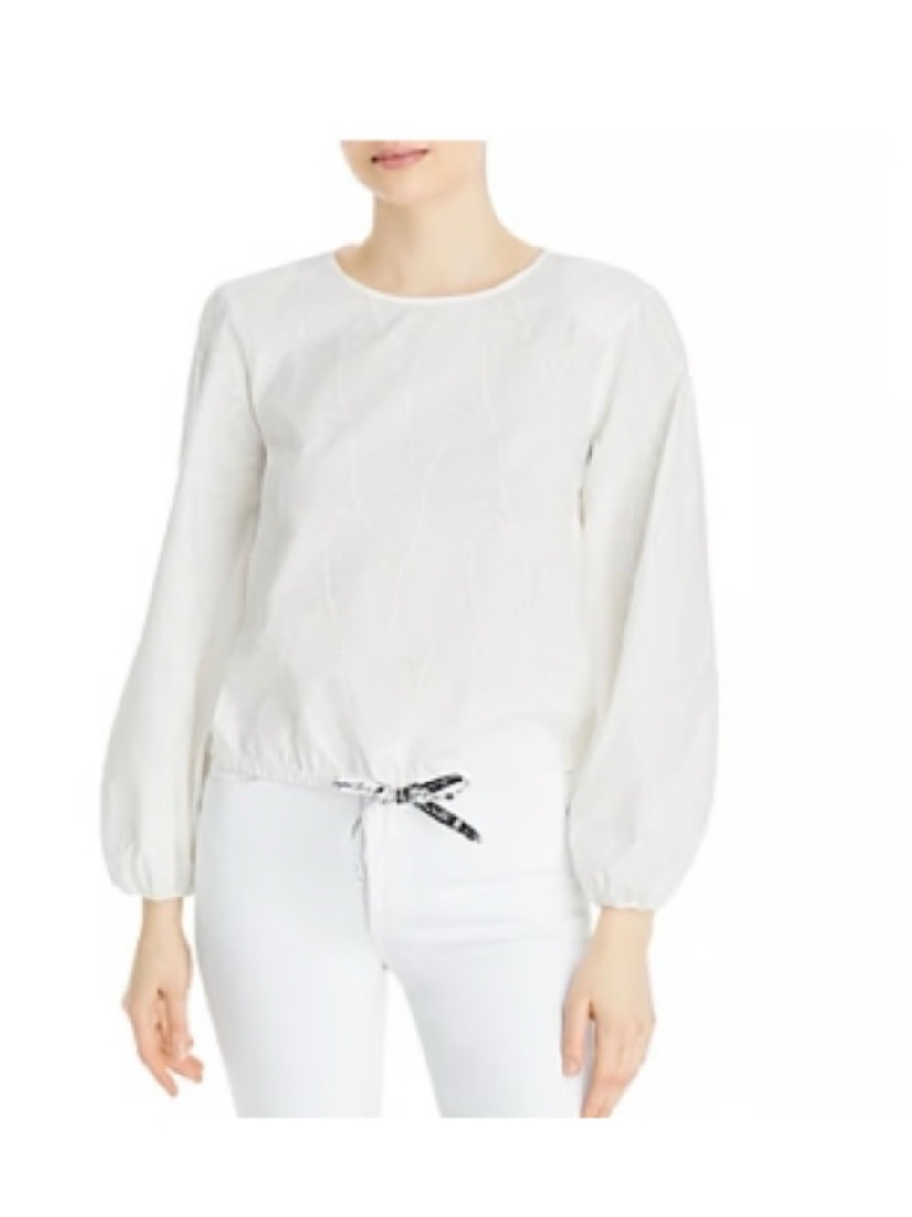 Karl Lagerfeld White Long-Sleeve Drawstring Top